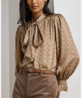 ジオプリント ツイル タイネック ブラウス