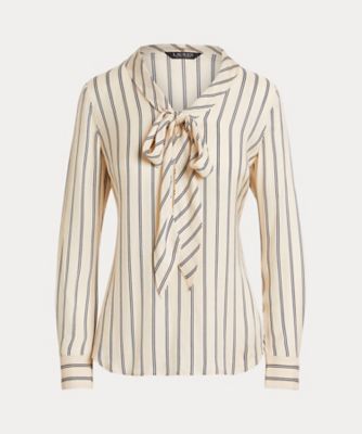 LAUREN RALPH LAUREN (Women)/ローレン ラルフ ローレン ストライプド ジャカード タイネック ブラウス WMLRSHTS6820496 101ナチュラル トップス【三越伊勢丹/公式】