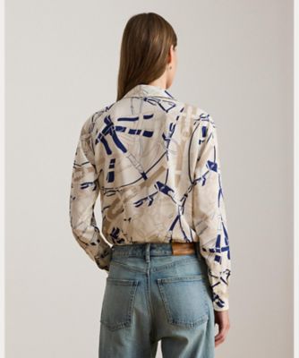 【今だけお値下げ】LAUREN RALPH LAURENクレープタイネックシャツ チェーンプリント クレープ タイネック ブラウス