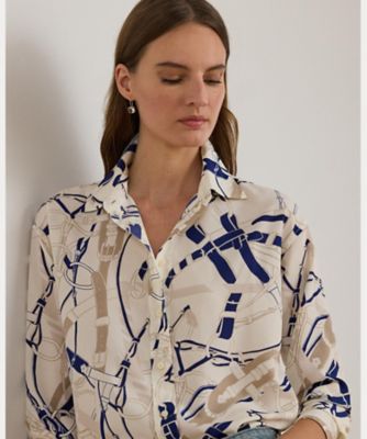 リラックス フィット ベルティングプリント クレープ シャツ