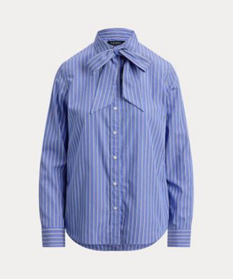 LAUREN RALPH LAUREN (Women)/ローレン ラルフ ローレン クラシック フィット ストライプド タイネック シャツ WMLRSHTS6820504 400ブルー トップス【三越伊勢丹/公式】