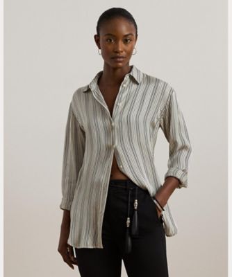 リラックス フィット ストライプド サテン シャツ