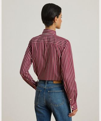 ストライプド コットン ブロードクロス タイネック シャツ