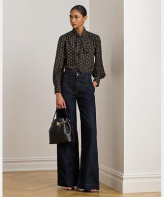 【今だけお値下げ】LAUREN RALPH LAURENクレープタイネックシャツ ジオプリント クレープ タイネック ブラウス