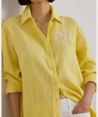 リラックス フィット アイレットロゴ リネン シャツ
