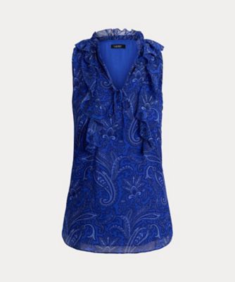 ペイズリー フリルトリム ジョーゼット ブラウス