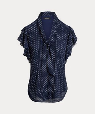 ポルカドット ジョーゼット タイネック ブラウス