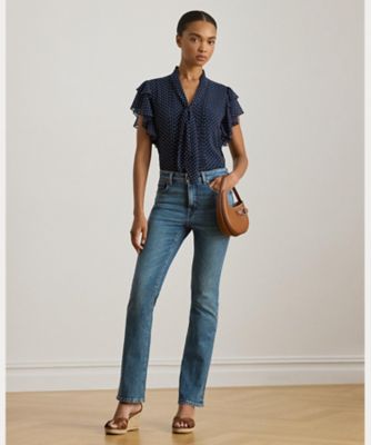 ポルカドット ジョーゼット タイネック ブラウス