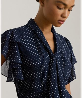 ポルカドット ジョーゼット タイネック ブラウス