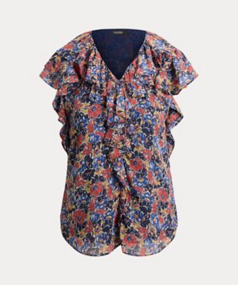 ＜LAUREN RALPH LAUREN (Women)＞フローラル　フリルトリム　ジョーゼット　ブラウス　ＷＭＬＲＳＨＴＳＮ８２０１３９