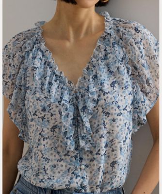 LAUREN RALPH LAURENフローラルジョーゼットパフスリーブ シャツ フローラル フリルトリム ジョーゼット ブラウス | ラルフ ローレン