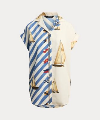 ＜LAUREN RALPH LAUREN (Women)＞ストライプド　セールボートプリント　クレープ　キャンプ　シャツ　ＷＭＬＲＳＨＴＳＮ８２０１４４
