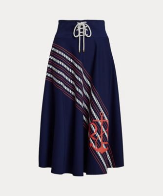＜LAUREN RALPH LAUREN (Women)＞ローププリント　ツイル　レースアップ　ミディ　スカート　ＷＭＬＲＳＫＴＳ６Ｈ２０２５４