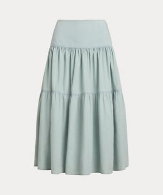 ＜LAUREN RALPH LAUREN (Women)＞シャンブレー　ティアード　ミディ　スカート　ＷＭＬＲＳＫＴＳ６Ｈ２０２７０