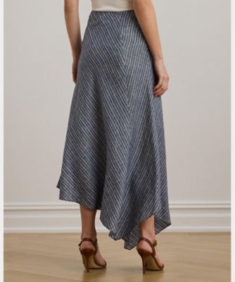 ストライプド リネン Aライン ミディ スカート