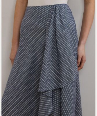 ストライプド リネン Aライン ミディ スカート