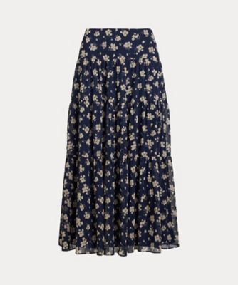 ＜LAUREN RALPH LAUREN (Women)＞フローラル　クリンクル　ジョーゼット　ティアード　スカート　ＷＭＬＲＳＫＴＳ６Ｈ２０２８２