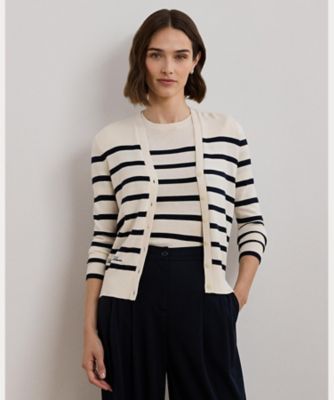 現行　極美品　POLO RALPH LAURENストライプ カーディガン セール】 ストライプド コットンブレンド カーディガン