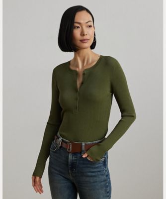 LAUREN RALPH LAUREN / ローレン ラルフ ローレン リブニット ヘンリーネック セーター LAUREN RALPH ニット セーター リブニット ヘンリーネック