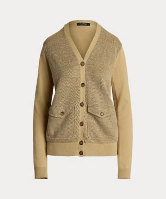 ＜LAUREN RALPH LAUREN (Women)＞ヘリンボーン　＆　ジャージー　Ｖネック　カーディガン　ＷＭＬＲＳＷＥＳ６８２０７５７