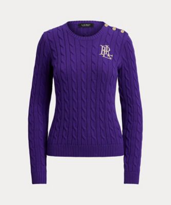 LAUREN RALPH LAUREN (Women)/ローレン ラルフ ローレン ボタントリム ケーブルニット コットン セーター WMLRSWES6820777 500パープル トップス【三越伊勢丹/公式】