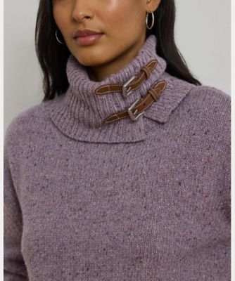 バックルトリム メランジ タートルネック セーター