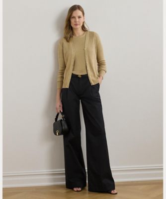RALPH LAUREN ニットカーディガン リネン 100% Vネック リブニット リネンブレンド Vネック カーディガン