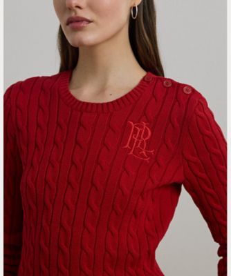 LAURENRALPHLAURENボタントリムケーブルニットコットンセーター黒 LAUREN RALPH LAUREN】ボタントリム ケーブルニット コットン