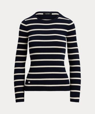 LAUREN RALPH LAUREN (Women)/ローレン ラルフ ローレン ストライプド リブニット クルーネック セーター WMLRSWES6820826 410ネイビー トップス【三越伊勢丹/公式】