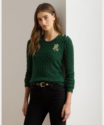 ボタントリム ケーブルニット コットン セーター