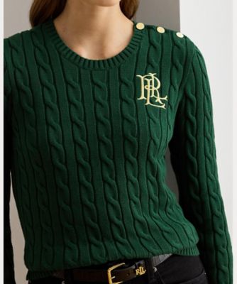 ボタントリム ケーブルニット コットン セーター