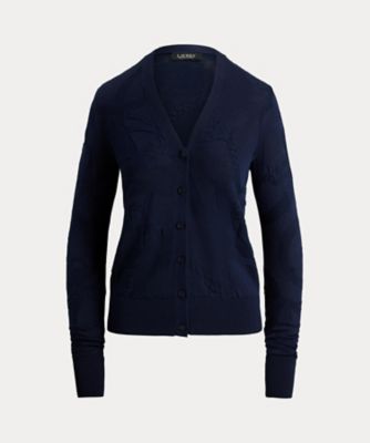 ケーブルニット コットン クルーネック カーディガン