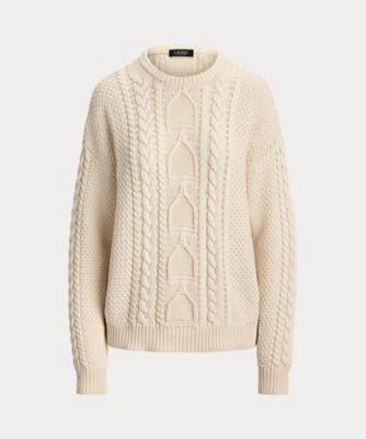 【一度着用】ラルフローレン定番クルーネックケーブル編みニットセーター正規品 楽天市場】ポロ ラルフローレン レディース ケーブル編み クルーネック