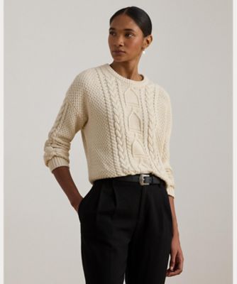 新品❣️Lauren ケーブルニットコットンセーター ケーブルニット コットン クォータージップ セーター