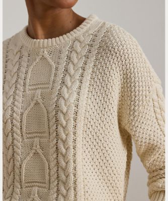 ケーブルニット コットン クルーネック セーター