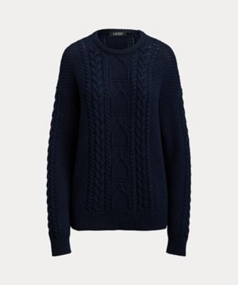 ボタントリム ケーブルニット コットン セーター