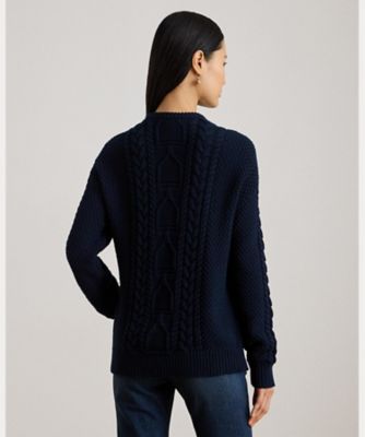 ケーブルニット コットン クルーネック セーター