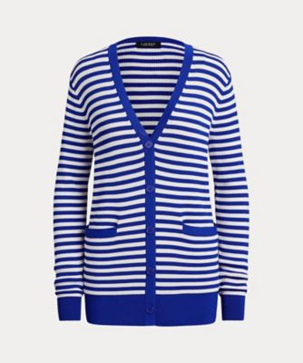 ストライプド リブニット Vネック カーディガン