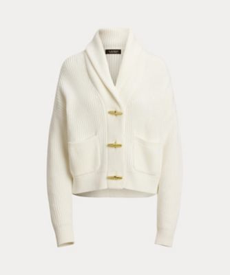 リブニット ショールカラー トグル カーディガン