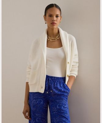 リブニット ショールカラー トグル カーディガン