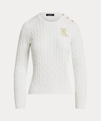 ボタントリム ケーブルニット コットン セーター