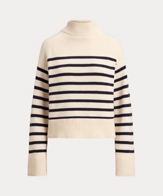 ストライプド ウールブレンド モックネック セーター