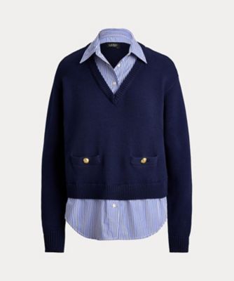 ＜LAUREN RALPH LAUREN (Women)＞レイヤード　ボタントリム　コットン　セーター　ＷＭＬＲＳＷＥＳ６８２０８９６