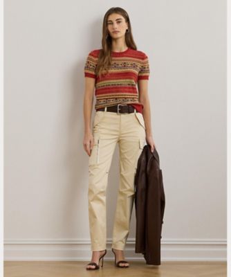 LAUREN RALPH LAUREN ジオストライプ ショートスリーブセーター ジオストライプド ショートスリーブ セーター