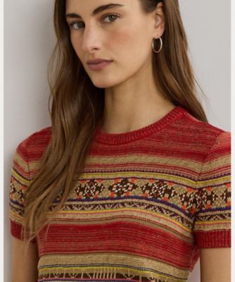 LAUREN RALPH LAUREN ジオストライプ ショートスリーブセーター ジオストライプド ショートスリーブ セーター