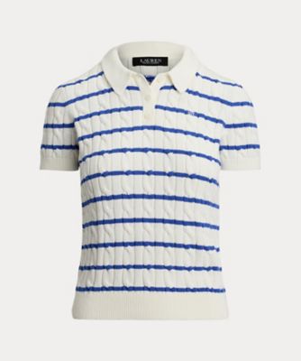 ＜LAUREN RALPH LAUREN (Women)＞ストライプド　ケーブルニット　コットン　ポロ　セーター　ＷＭＬＲＳＷＥＳＮ８２０１６９