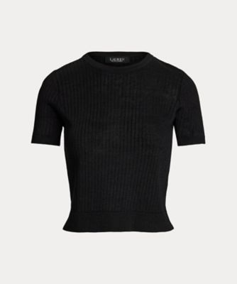 Ralph Lauren パープルレーベルリブ編み ブラック　コットンセーター Ralph Lauren - 美品 ラルフローレン パープルレーベル RALPH