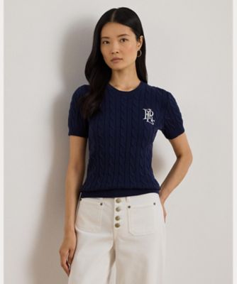 ケーブルニット コットン ショートスリーブ セーター