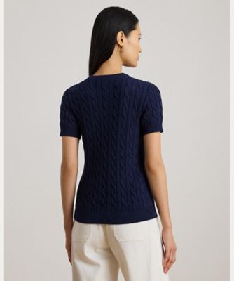 ケーブルニット コットン ショートスリーブ セーター