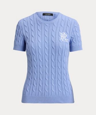 ケーブルニット コットン ショートスリーブ セーター